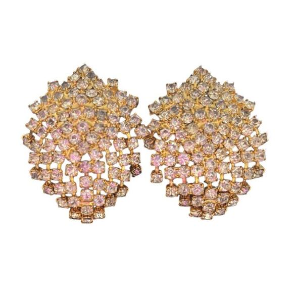 Beautiful Waterfall Rhinestone Goldtone Dangle Clip On 2” Earrings - Picture 2 of 8